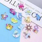 Ocean Theme Transparent Resin Pendants, with Platinum Iron Loop, Mixed Shapes, Mixed Color, 19~32.5x17~31x6.5~8.5mm, Hole: 2mm(RESI-A046-04)