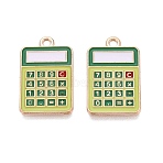 Alloy Enamel Pendants, Calculator Charms, Light Gold, Yellow Green, 22.5x14x1mm, Hole: 1.6mm(ENAM-Q004-01KCG-17)