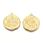 Ion Plating(IP) 201 Stainless Steel Pendants, Flat Round with Sun, Real 18K Gold Plated, 29x26x2mm, Hole: 1.8mm(STAS-N098-077LG)