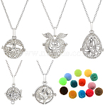 DIY 304 Stainless Steel Pendants Essential Oil Diffuser Necklaces Making Kits, with Brass Hollow Bead Cage Pendants, Polyester Pom Pom Ball, Platinum & Stainless Steel Color, 23.62 inch(60cm)(NJEW-SC0001-49)