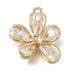 Brass Pave Cubic Zirconia Pendant Cabochon Settings, Flower, Real 14K Gold Plated, 20x16.5x6mm, Hole: 1.6mm(CU-CBAC809-05G)