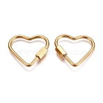 Ion Plating(IP) 304 Stainless Steel Screw Carabiner Lock Charms, for Necklaces Making, Quick Links, Heart, Real 18K Gold Plated, 22.5x24.5x4.5mm, Screw: 7x4.5x4mm(STAS-K195-02G)