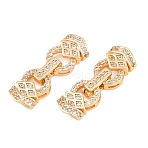 Brass Micro Pave Clear Cubic Zirconia Fold Over Clasps, Real 18K Gold Plated, 21.5x7.5x5.5mm(CU-CBA7BFE-06A-G)