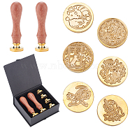 CRASPIRE DIY Stamp Making Kits, Including Pear Wood Handle and Brass Wax Seal Stamp Heads, Golden, Brass Wax Seal Stamp Heads: 6pcs(DIY-CP0001-91C)