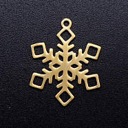 201 Stainless Steel Pendants, Snowflake, Christmas, Golden, 23x18x1mm, Hole: 1.4mm(STAS-Q201-JN305-2-18)