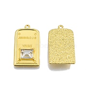 Rack Plating Alloy Pendants, with Crystal Rhinestone, Cadmium Free & Nickel Free & Lead Free, Rectangle with Word Juunngle Lab Young, Golden, 30x17x4mm, Hole: 1.6mm(PALLOY-N150-69-01G)