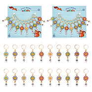 Alloy Enamel Pendant Locking Stitch Markers, 304 Stainless Steel Stitch Marker, Daisy & Acrylic Flat Round Number 0~9, Mixed Color, 4.5cm, 10pcs/set(HJEW-AB00143)