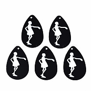 Spray Painted Iron Pendants, Rubberized Style, 3D Printed,  Woman Print Pattern, Teardrop, White, 27.5x18x0.5mm, Hole: 1.2mm(IFIN-T016-65)