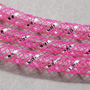 Mesh Tubing, Plastic Net Thread Cord, with Silver Vein, Hot Pink, 4mm, 50 yards/Bundle(PNT-Q001-4mm-09)