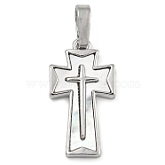 Brass Pendants with Shell, Cross, Platinum, 20x10.5x2.5mm, Hole: 3.5x6mm(KK-D534-02P-01)