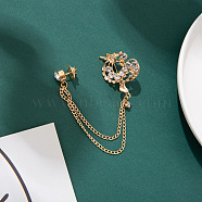 Dragon Alloy Rhinestone Hanging Chain Brooch, Tassel Dangle Brooch Pin, Golden, 125x54x48mm(WG12416-01)