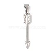 Non-Tarnish 304 Stainless Steel Pendants, Arrow Charm, Stainless Steel Color, 31.5x6.5x2.5mm, Hole: 7x3.5mm(STAS-S141-02P)