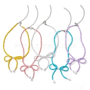 Bowknot 304 Stainless Steel Necklaces, Acrylic Bead Necklaces for Women, Mixed Color, 12.60~12.80 inch(32~32.5cm)(NJEW-JN04670)