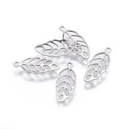 316 Stainless Steel Charms, Leaf, Stainless Steel Color, 13x5.5x0.3mm, Hole: 1mm(STAS-F160-33P)
