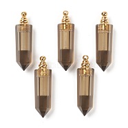 Faceted Natural Smoky Quartz Pendants, Openable Perfume Bottle, with Golden Tone Brass Findings, Bullet, 46~47x13~14x11~12mm, Hole: 4.5mm, capacity: 1ml(0.03 fl. oz)(G-H252-F03)