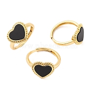 Heart Natural Black Onyx Adjustable Rings, Brass Ring for Women, Long-Lasting Plated, Lead Free & Cadmium Free, Golden, Inner Diameter: 18mm(RJEW-Q817-05G-05)