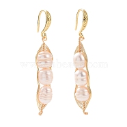 Natural Freshwater Pearl Dangle Earrings, with Brass Earring Hooks and Copper Wire, Real 18K Gold Plated, 50~55mm, Pin: 0.7mm(EJEW-JE03411)