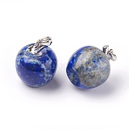 Natural Lapis Lazuli Pendants, with Alloy Finding, Apple, Platinum, 23x20mm, Hole: 2.5x5mm(G-E513-A06)