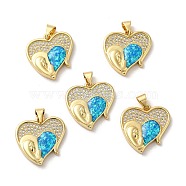 Rack Plating Brass Micro Pave Cubic Zirconia with Synthetic Opal Pendants, with Jump Ring, Lead Free & Cadmium Free, Long-Lasting Plated, Heart, Real 18K Gold Plated, 19.5x19x3.9mm, Hole: 5x3.6mm(KK-D088-25G)
