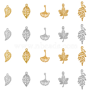 140Pcs 10 Styles Alloy Pendants, Leaf/Gingko Leaf/Maple Leaf, Antique Silver & Golden, 18~29x10.5~15x1~2mm, Hole: 1~1.8mm, 14pcs/style(FIND-FH0007-11)