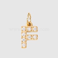 Stainless Steel Cubic Zirconia Pendants with Jump Rings, Real 14K Gold Plated, Long-Lasting Plated, Letter F, 8mm(FIND-PW0024-08F)