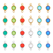 72Pcs 12 Colors 304 Stainless Steel with Glass Connector Charms, Flat Round Links, Mixed Color, 12.5x7x2mm, Hole: 1.5mm, 6pcs/color(STAS-UN0048-58)