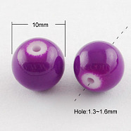 Painted Glass Bead Strands, Baking Paint, Round, Dark Violet, 10mm, Hole: 1.3~1.6mm, about 80pcs/strand, 31.4 inch(DGLA-S071-10mm-52)