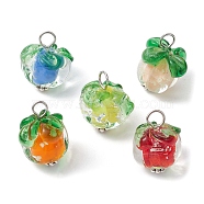 Handmade Lampwork Pendants, with 304 Stainless Steel Findings, Persimmon Charm, Mixed Color, 17.7x12.7x12.3mm, Hole: 2.8mm(PALLOY-JF02376)
