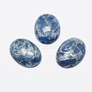 Kyanite/Cyanite/Disthene Cabochons, with Silver Line, Oval, 25x18~19x6~8mm(G-E464-42M)
