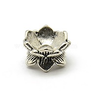Buddhist Jewelry Findings Tibetan Style Lotus Double Sided Bead Caps, Antique Silver, 9x3mm, Hole: 2mm(PALLOY-J715-06AS)