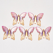 Transparent Acrylic Pendants, with Plated Bottom, Butterfly, Medium Violet Red, 34x39x5.5mm, Hole: 1.2mm(X-TACR-R140-06F)
