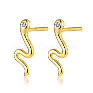 925 Sterling Silver Micro Pave Cubic Zirconia Stud Earrings, Snake, with 925 Stamp, Golden, no size(AM5934-2)