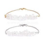2Pcs 2 Color Natural Quartz Crystal Chip Beaded Link Bracelets Set with 304 Stainless Steel Cable Chains, Gemstone Jewelry for Women, 7-1/2 inch(19cm)(BJEW-JB07914-05)