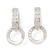 925 Sterling Silver Micro Pave Clear Cubic Zirconia Twister Clasps, Rings, Real Platinum Plated, 16.5mm(STER-B005-46P)