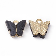 Acrylic Charms, with Light Gold Tone Alloy Finding, Butterfly Charm, Gray, 13x14x3mm, Hole: 2mm(MACR-C012-01KCG-02)