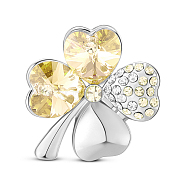 SHEGRACE Alloy Brooch, Micro Pave AAA Cubic Zirconia Four Leaf Clover with Austrian Crystal, Jonquil, 22x25mm(JBR016C)