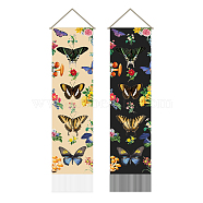 Polyester Decorative Wall Tapestrys, for Home Decoration, with Wood Bar, Rope, Rectangle, Butterfly Pattern, 1300x330mm(AJEW-WH0399-002)