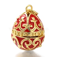 Brass Enamel Pendants, with Jump Ring, Real 18K Gold Plated, Teardrop Charm, Red, 21.5x15mm, Hole: 4mm(KK-K389-049G-02)