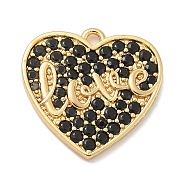 Rack Plating Brass Micro Pave Cubic Zirconia Pendants, Long-Lasting Plated, Lead Free & Cadmium Free, Heart Charms, Real 18K Gold Plated, 15x15.5x1.7mm, Hole: 1.5mm(KK-L224-011G-02)