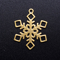 201 Stainless Steel Pendants, Snowflake, Christmas, Golden, 23x18x1mm, Hole: 1.4mm(STAS-Q201-JN305-2-18)