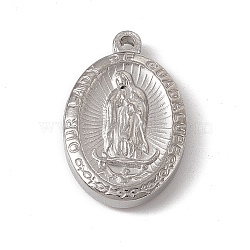 304 Stainless Steel Pendants, Oval with Virgin Mary Charm, Stainless Steel Color, 23x15x4mm, Hole: 1.6mm(STAS-P316-12P)
