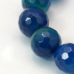 Natural Agate Beads Strands, Dyed, Faceted, Round, Marine Blue, 8mm, Hole: 1mm, about 47pcs/strand, 14.56 inch(X-G-E054-8mm-14)