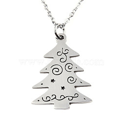 Christmas Theme, 201 Stainless Steel Pendant Necklaces, with Cable Chains and Lobster Claw Claspss, Christmas Tree, Stainless Steel Color, 17.71 inch(45cm), 1.5mm(NJEW-S105-JN598-45-1)
