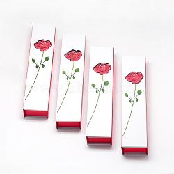 Cardboard Jewelry Boxes, for Necklace, Flower Pattern, Red, 23x5x3cm(CBOX-R036-07)