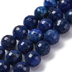 Natural Dragon Veins Agate(Dyed & Heated) Beads Strands, Faceted, Round, Blue, 15~16mm, Hole: 1.5mm, about 25pcs/strand, 14.96''~15.55''(38~39.5cm)(G-K390-A12-01)