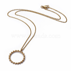 304 Stainless Steel Pendant Necklaces, with Cable Chains, Ring, Golden, 17.7 inch(45cm), Pendant: 26.5x23x2mm(NJEW-E141-32G)