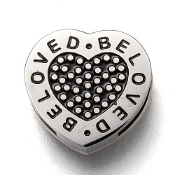 304 Stainless Steel Slide Charms, Enamel Style, Heart with Word Beloved, Stainless Steel Color, 12.5x13x3.5mm, Hole: 8.5x1.5mm(STAS-P270-34P)