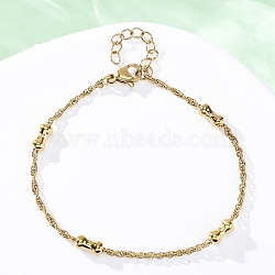 304 Stainless Steel Rope Chain Bracelets for Women, Peanut, Ion Plating(IP), Golden, 6-3/4 inch(17.2cm)(BJEW-C094-02G)