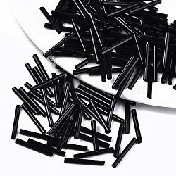 Glass Bugle Beads, Round Hole, Opaque Colours, Black, 20x2.5mm, Hole: 1mm, about 2250pcs/bag(SEED-S043-01C-01)