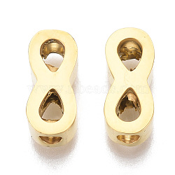 304 Stainless Steel Beads, Infinity, Golden, 10x4.5x3mm, Hole: 2mm(X-STAS-S079-182B-G)